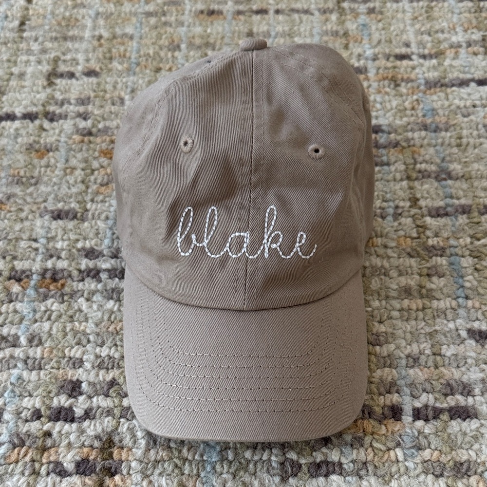 Personalized Kids Tan Baseball Cap - 'blake' Embroidered
